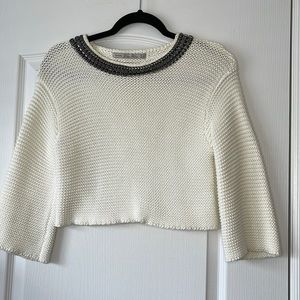 Cropped & Jewelled Knit Sweater